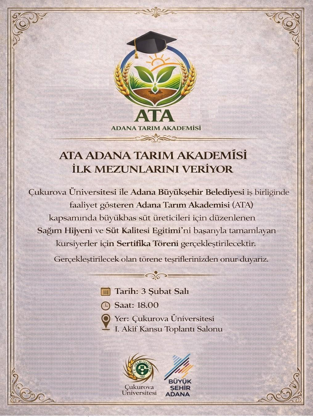ATA ADANA TARIM AKADEMİSİ İLK MEZUNLARINI VERİYOR